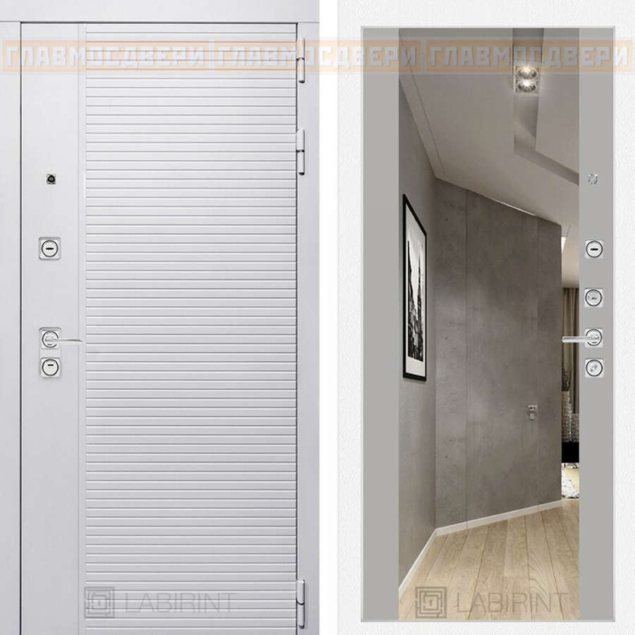 Входная дверь PIANO WHITE с зеркалом Максимум - Грей софт
