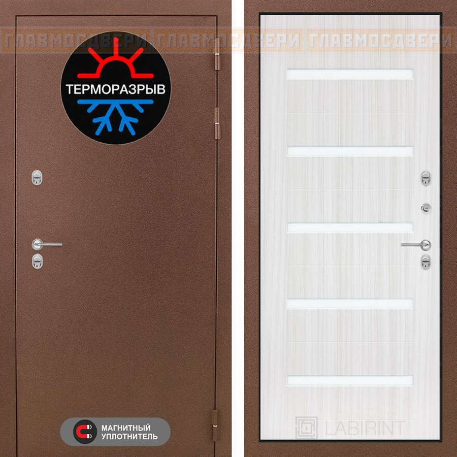 Входная дверь Термо Магнит 01 - Сандал белый, стекло белое